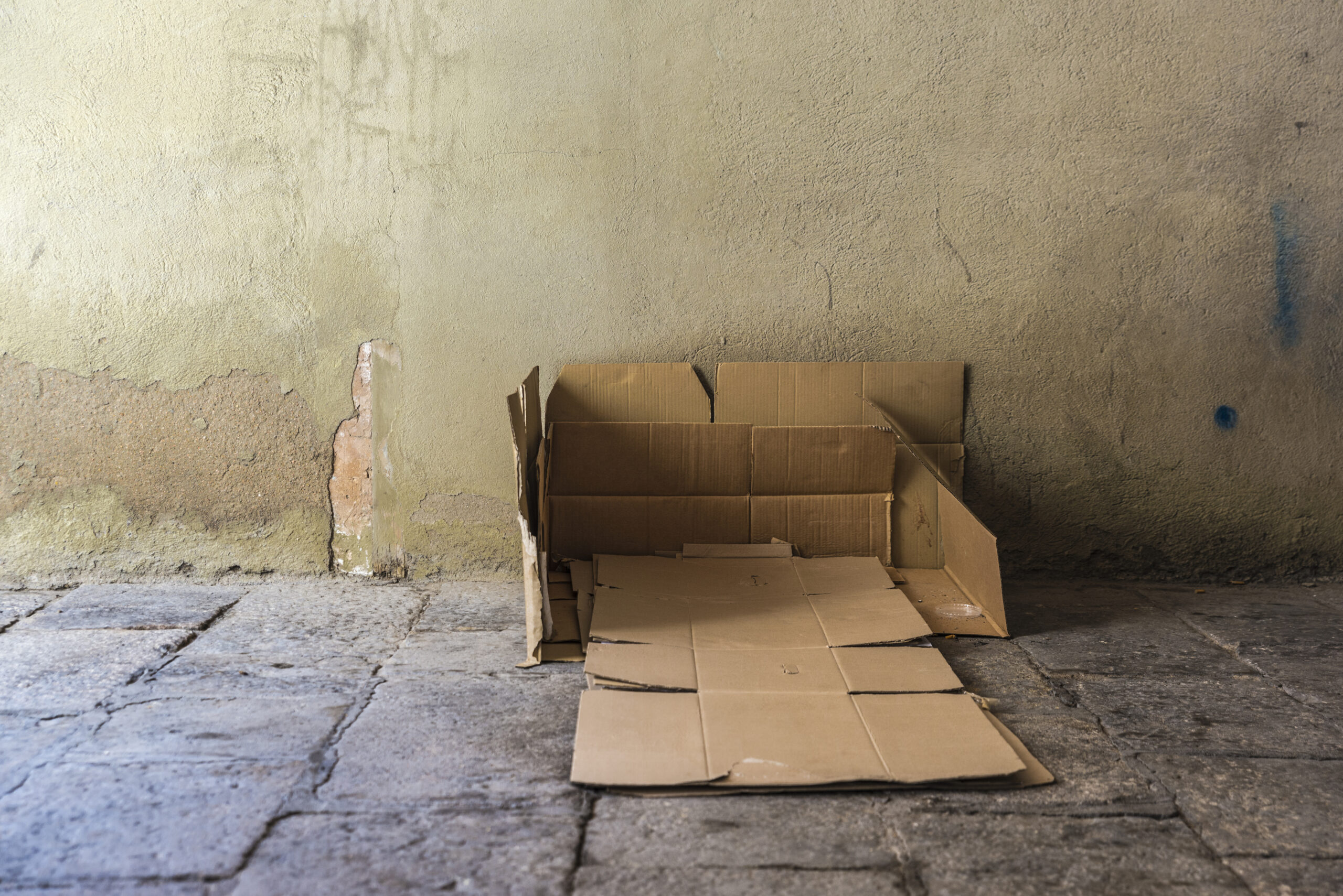 Bed made of cartons on the street
